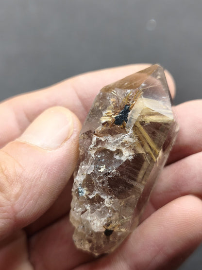 Rauchquarz mit Rutil gold roh Sammler Stufe Kristall Rarität ~ Edelstein Deko Heilstein Mineral Kollektion Energie Natur