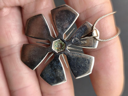 Montana Saphir grün Schneeflocken Kette Vintage mit Edelstein Silber Eiskristall Anhänger Geometrie Silber Schmuck Heilstein Rarität Frau