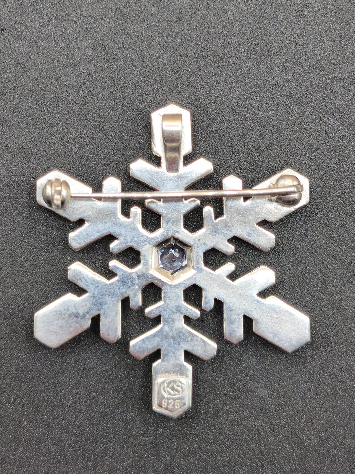 Montana Saphir Vintage Schneeflocken Brosche 925 Silber mit Montana Saphir blau Eiskristall Schmuck Brosche & Anhänger Geometrie Rarität