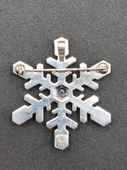 Montana Saphir Vintage Schneeflocken Brosche 925 Silber mit Montana Saphir blau Eiskristall Schmuck Brosche & Anhänger Geometrie Rarität