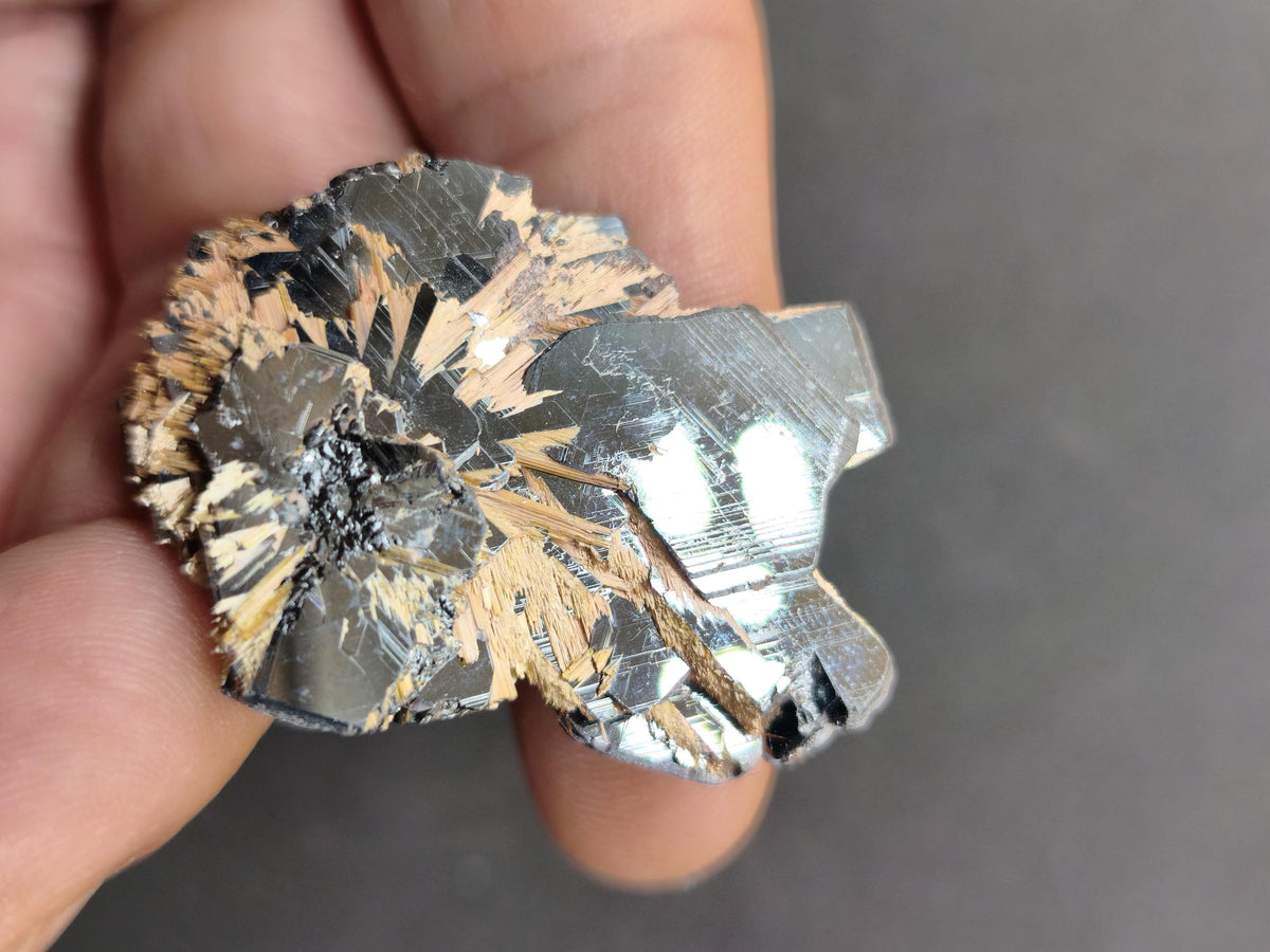 Rutil Hämatit Kristall Stufe 42 mm Brasilien AAA | Goldene Rutilsterne auf schwarzem Hämatit | Natürliche Edelsteine Sammler Mineralien Deko