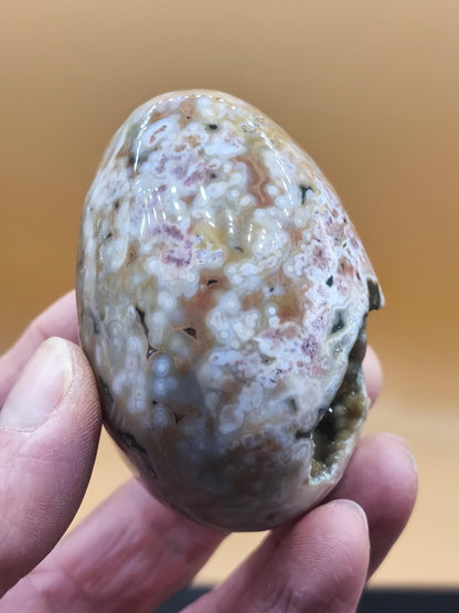 8 veines Jaspe Océan orbiculaire jaune rouge blanc - Œuf en pierre précieuse sphère pierre de guérison naturelle déco cristal cadeau lui elle homme femme maison intérieur rare