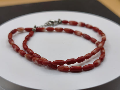 Vintage Korallen Kette – echte rote Koralle 10x4mm Perlen – 44cm – 925 Silber Kristall Schmuck Frau Edel