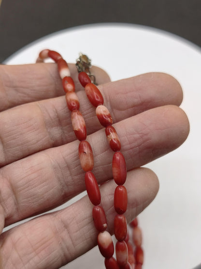 Vintage Korallen Kette – echte rote Koralle 10x4mm Perlen – 44cm – 925 Silber Kristall Schmuck Frau Edel
