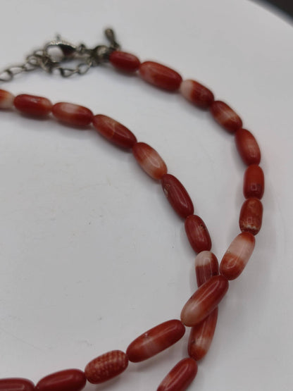 Vintage Korallen Kette – echte rote Koralle 10x4mm Perlen – 44cm – 925 Silber Kristall Schmuck Frau Edel