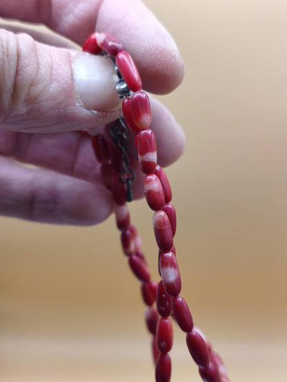 Vintage Korallen Kette – echte rote Koralle 10x4mm Perlen – 44cm – 925 Silber Kristall Schmuck Frau Edel
