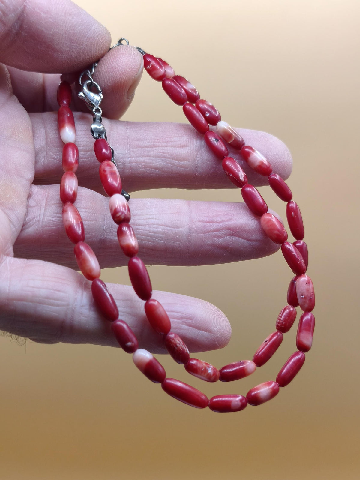 Vintage Korallen Kette – echte rote Koralle 10x4mm Perlen – 44cm – 925 Silber Kristall Schmuck Frau Edel
