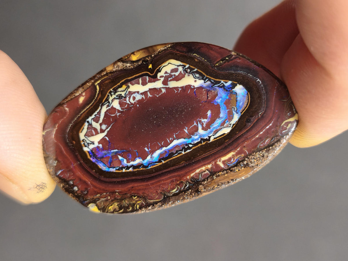 Boulder Opal Nuss AAA Sammlerstein Mineralien Kristalle Cabochon natürlich Heilstein Rarität Muster Australien Queensland