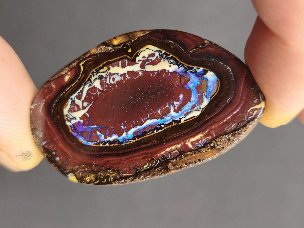 Boulder Opal Nuss AAA Sammlerstein Mineralien Kristalle Cabochon natürlich Heilstein Rarität Muster Australien Queensland
