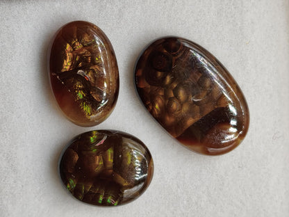 3 Set Feuer Achat Mexiko opalisierend AAA Sammlerstein Mineralien Kristalle Kollektion Cabochon natürlich Heilstein Rarität Muster Selten