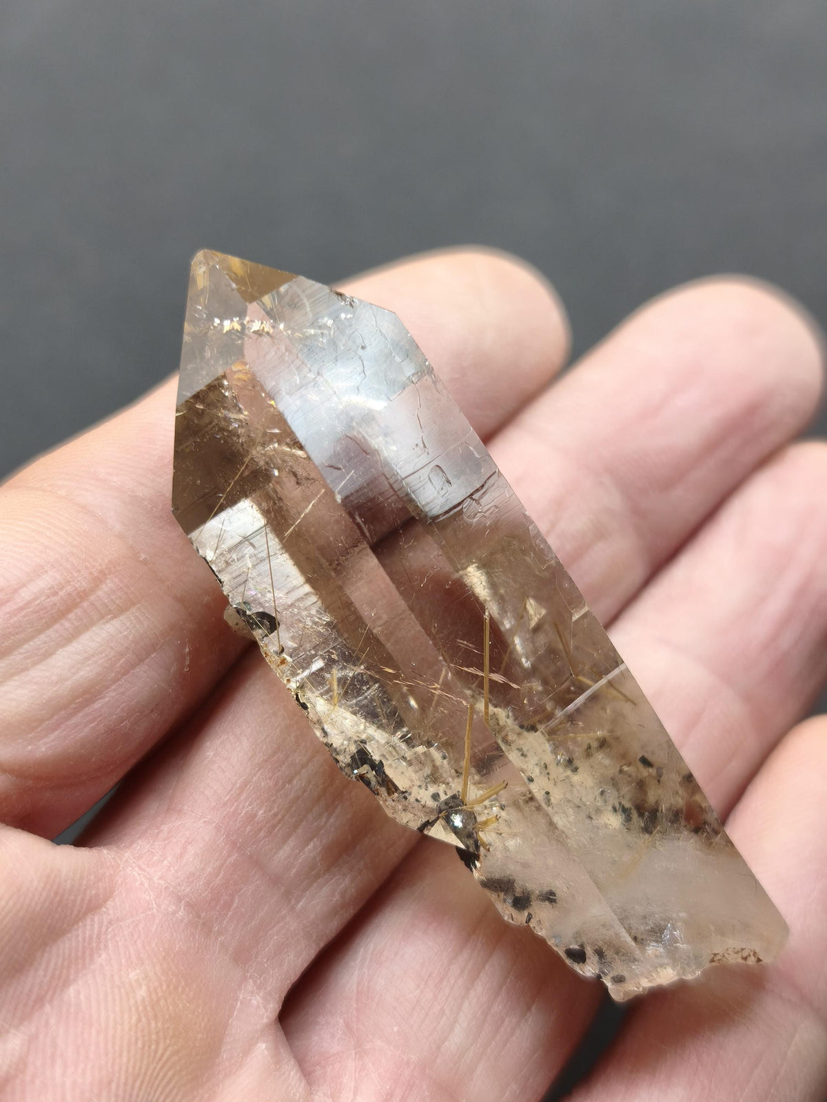 Rauchquarz mit Rutil gold roh Sammler Stufe Kristall Rarität ~ Edelstein Deko Heilstein Mineral Kollektion Energie Natur