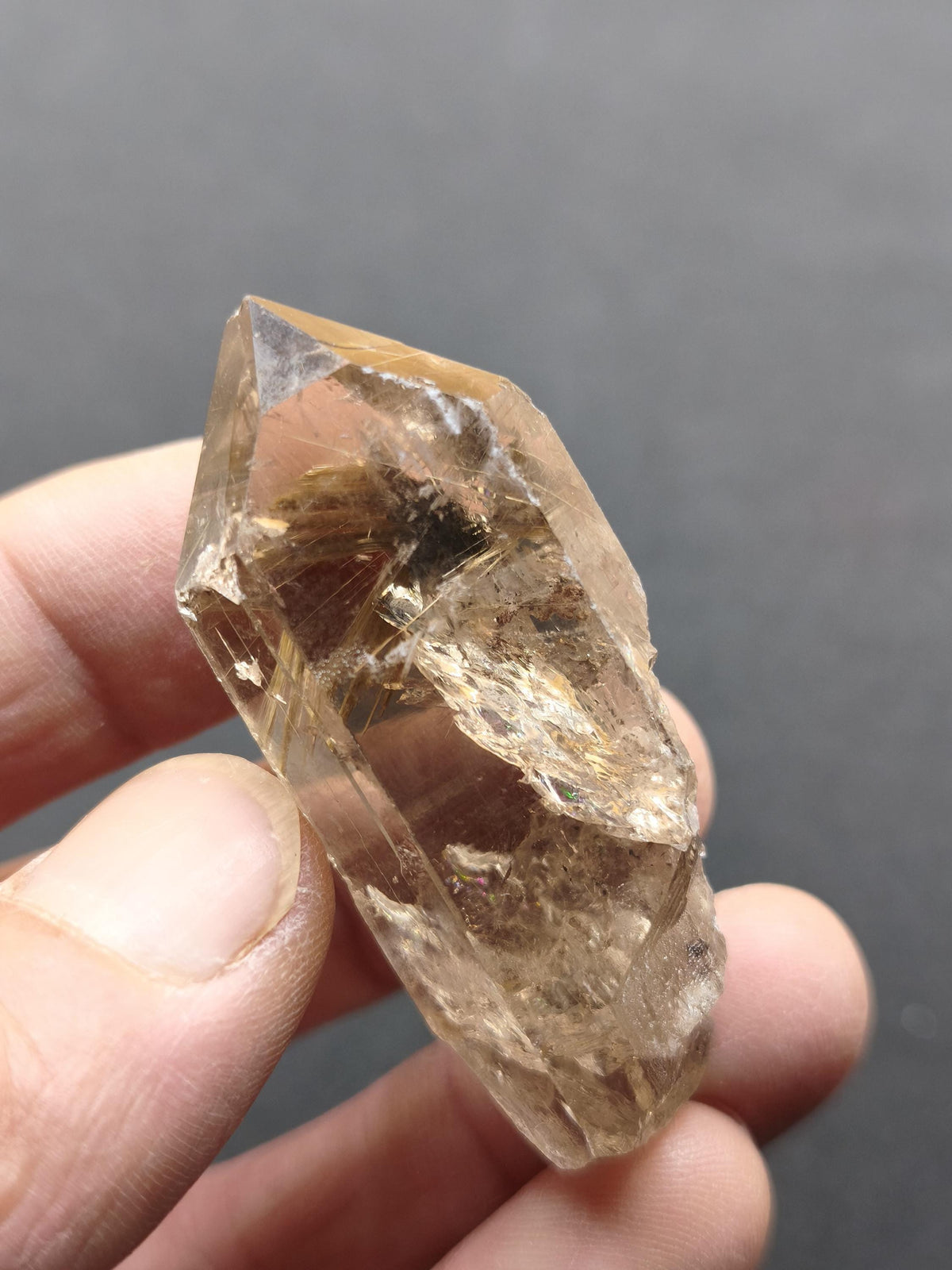 Rauchquarz mit Rutil gold roh Sammler Stufe Kristall Rarität ~ Edelstein Deko Heilstein Mineral Kollektion Energie Natur