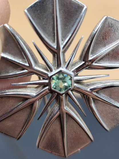 Montana Saphir grün Schneeflocken Kette Vintage mit Edelstein Silber Eiskristall Anhänger Geometrie Silber Schmuck Heilstein Rarität Frau