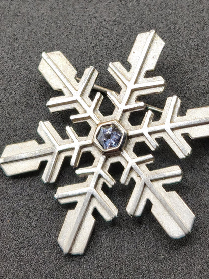 Montana Saphir Vintage Schneeflocken Brosche 925 Silber mit Montana Saphir blau Eiskristall Schmuck Brosche & Anhänger Geometrie Rarität