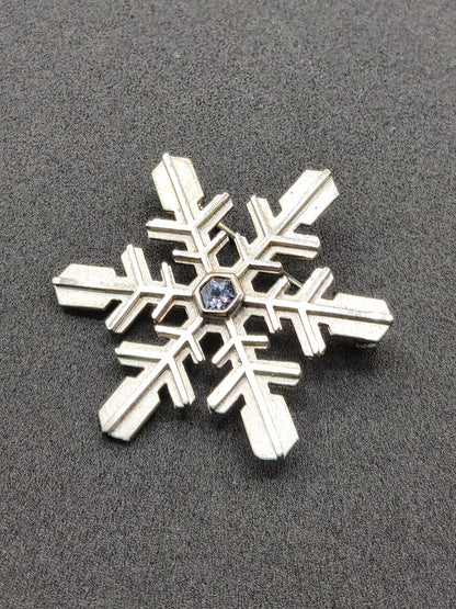 Montana Saphir Vintage Schneeflocken Brosche 925 Silber mit Montana Saphir blau Eiskristall Schmuck Brosche & Anhänger Geometrie Rarität