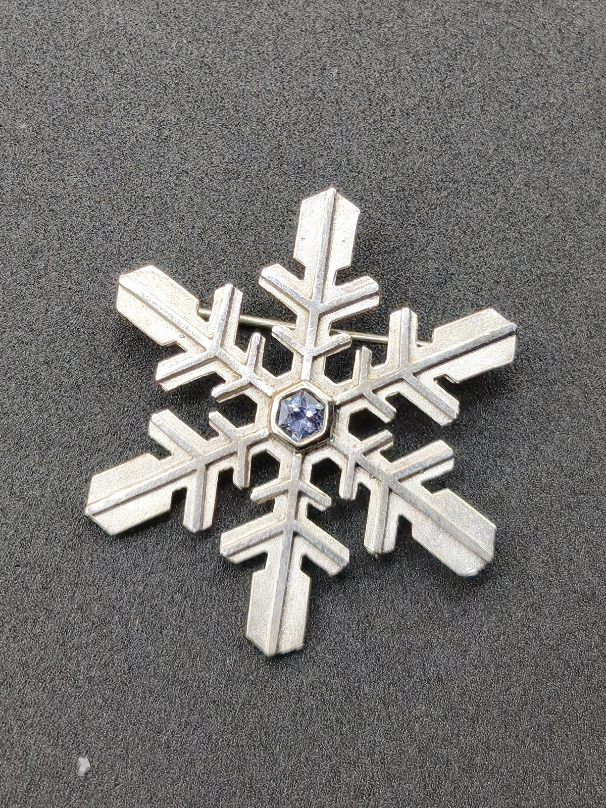 Montana Saphir Vintage Schneeflocken Brosche 925 Silber mit Montana Saphir blau Eiskristall Schmuck Brosche & Anhänger Geometrie Rarität