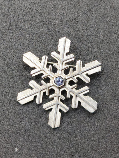 Montana Saphir Vintage Schneeflocken Brosche 925 Silber mit Montana Saphir blau Eiskristall Schmuck Brosche & Anhänger Geometrie Rarität