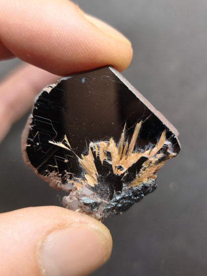 Rutil Hämatit Kristall Stufe 32mm Brasilien AAA | Goldene Rutilsterne auf schwarzem Hämatit | Natürliche Edelsteine Sammler Mineralien Deko