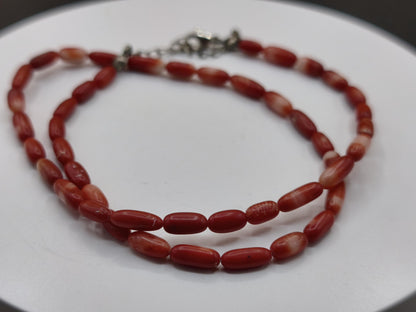 Vintage Korallen Kette – echte rote Koralle 10x4mm Perlen – 44cm – 925 Silber Kristall Schmuck Frau Edel
