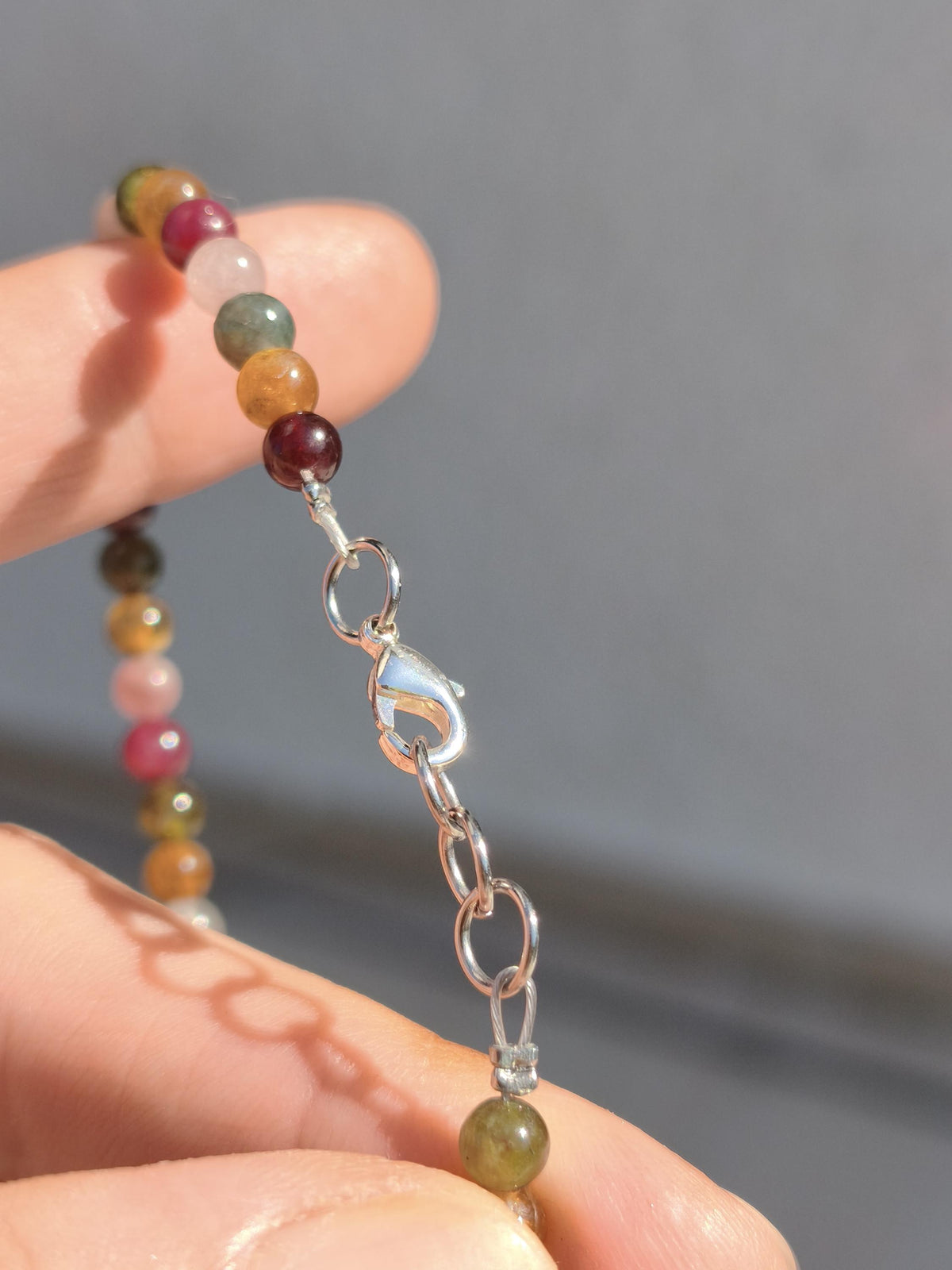 Turnalin bunt 4,5mm - Edelstein Armband 925 Silber Natürlich echt Heilstein Energie Echt Rarität Schmuck Frau Sie Mutter Geschenk Regenbogen