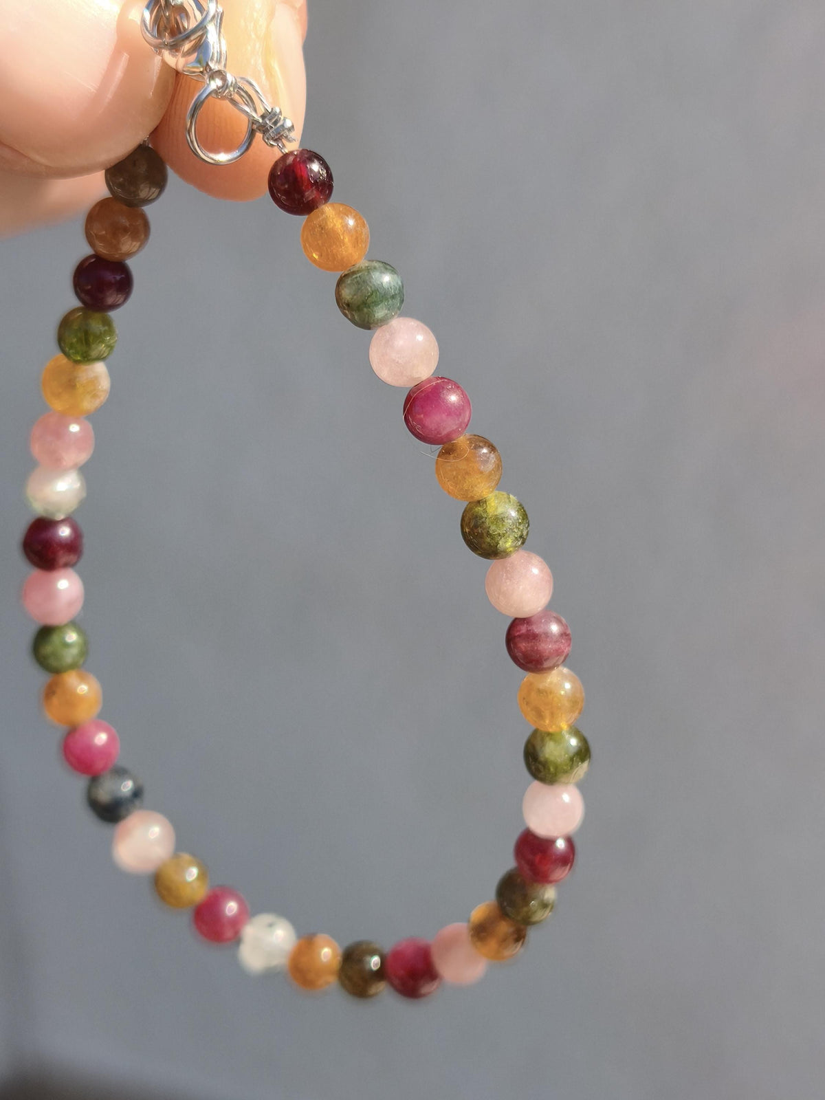 Turnalin bunt 4,5mm - Edelstein Armband 925 Silber Natürlich echt Heilstein Energie Echt Rarität Schmuck Frau Sie Mutter Geschenk Regenbogen