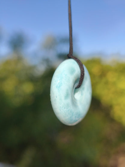 AAA Larimar Schutz Donut Edelstein Kette blau Heilstein Rarität Natur Frau Geschenk Mann Frau Er Sie Energie Kraft Glück