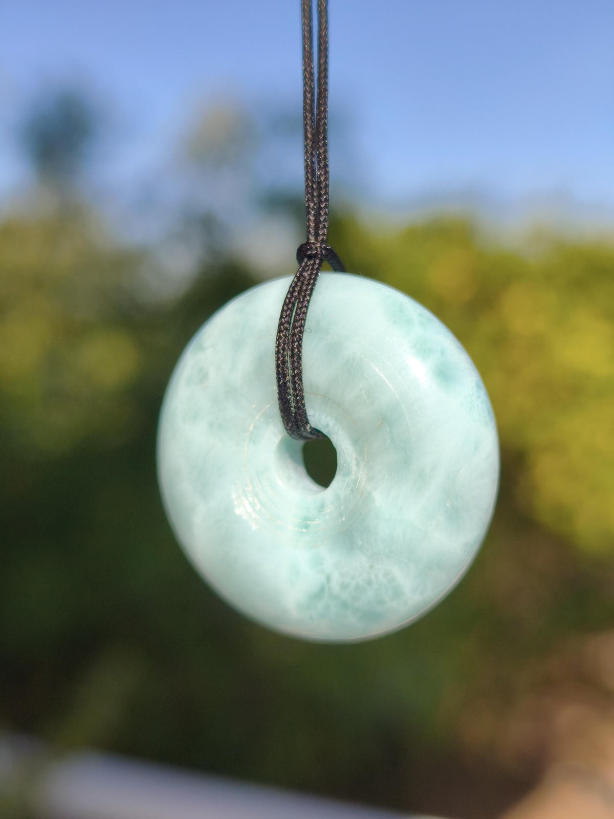 AAA Larimar Schutz Donut Edelstein Kette blau Heilstein Rarität Natur Frau Geschenk Mann Frau Er Sie Energie Kraft Glück