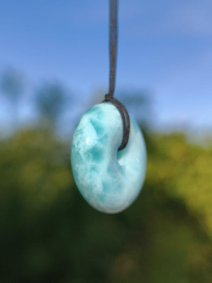 AAA Larimar Schutz Donut Edelstein Kette blau Heilstein Rarität Natur Frau Geschenk Mann Frau Er Sie Energie Kraft Glück
