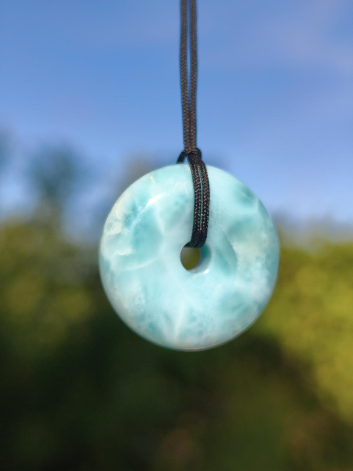 AAA Larimar Schutz Donut Edelstein Kette blau Heilstein Rarität Natur Frau Geschenk Mann Frau Er Sie Energie Kraft Glück