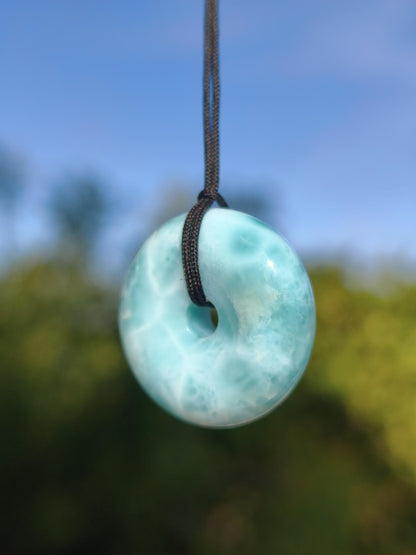 AAA Larimar Schutz Donut Edelstein Kette blau Heilstein Rarität Natur Frau Geschenk Mann Frau Er Sie Energie Kraft Glück