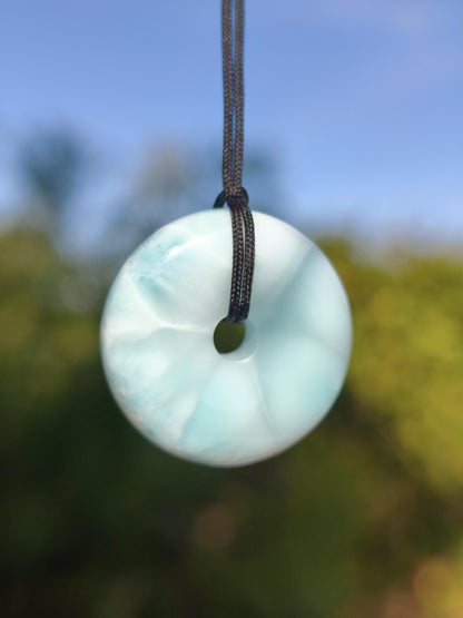 AAA Larimar Schutz Donut Edelstein Kette blau Heilstein Rarität Natur Frau Geschenk Mann Frau Er Sie Energie Kraft Glück