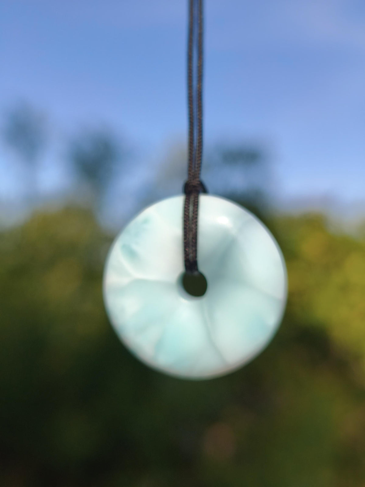 AAA Larimar Schutz Donut Edelstein Kette blau Heilstein Rarität Natur Frau Geschenk Mann Frau Er Sie Energie Kraft Glück