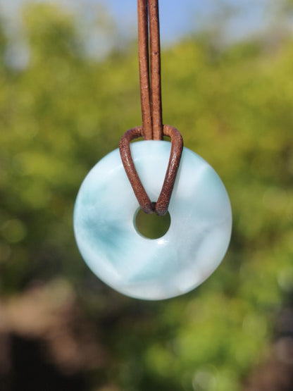 AAA Larimar Schutz Donut Edelstein Kette blau Heilstein Rarität Natur Frau Geschenk Mann Frau Er Sie Energie Kraft Glück