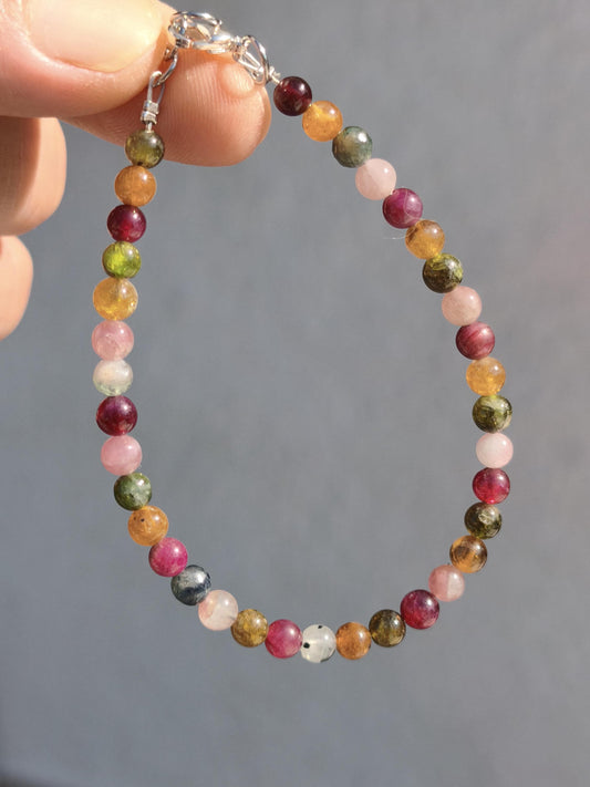 Turnalin bunt 4,5mm - Edelstein Armband 925 Silber Natürlich echt Heilstein Energie Echt Rarität Schmuck Frau Sie Mutter Geschenk Regenbogen