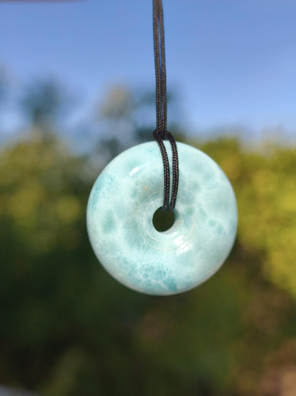 AAA Larimar Schutz Donut Edelstein Kette blau Heilstein Rarität Natur Frau Geschenk Mann Frau Er Sie Energie Kraft Glück