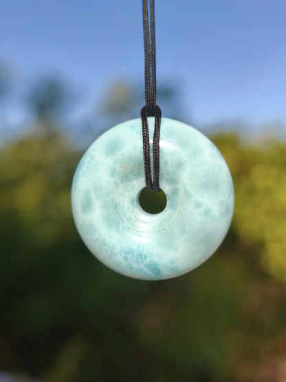 AAA Larimar Schutz Donut Edelstein Kette blau Heilstein Rarität Natur Frau Geschenk Mann Frau Er Sie Energie Kraft Glück