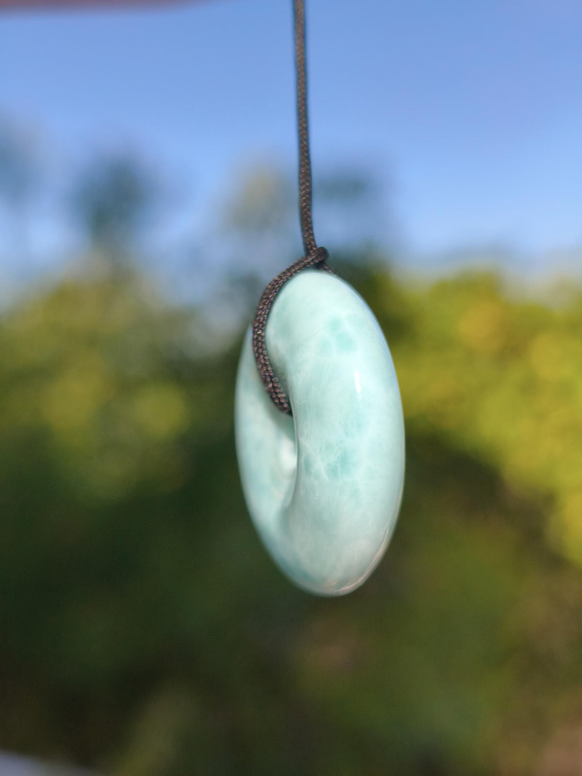 AAA Larimar Schutz Donut Edelstein Kette blau Heilstein Rarität Natur Frau Geschenk Mann Frau Er Sie Energie Kraft Glück