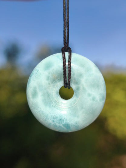 AAA Larimar Schutz Donut Edelstein Kette blau Heilstein Rarität Natur Frau Geschenk Mann Frau Er Sie Energie Kraft Glück