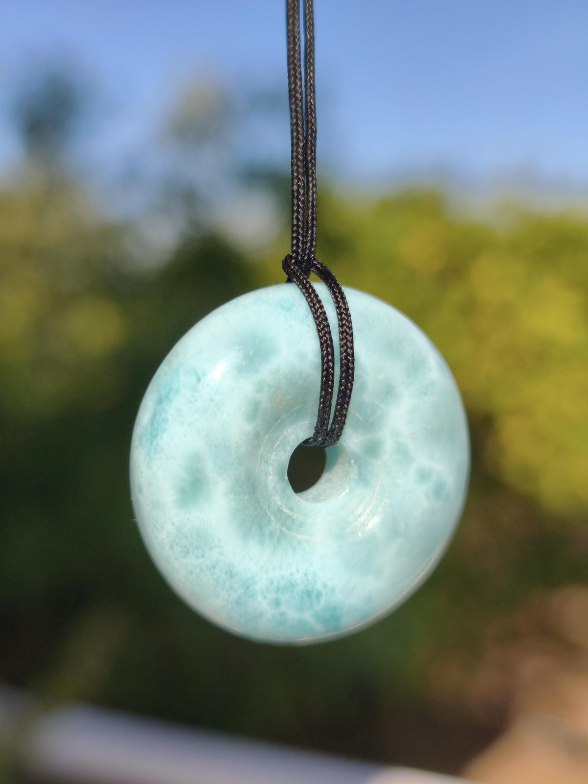 AAA Larimar Schutz Donut Edelstein Kette blau Heilstein Rarität Natur Frau Geschenk Mann Frau Er Sie Energie Kraft Glück