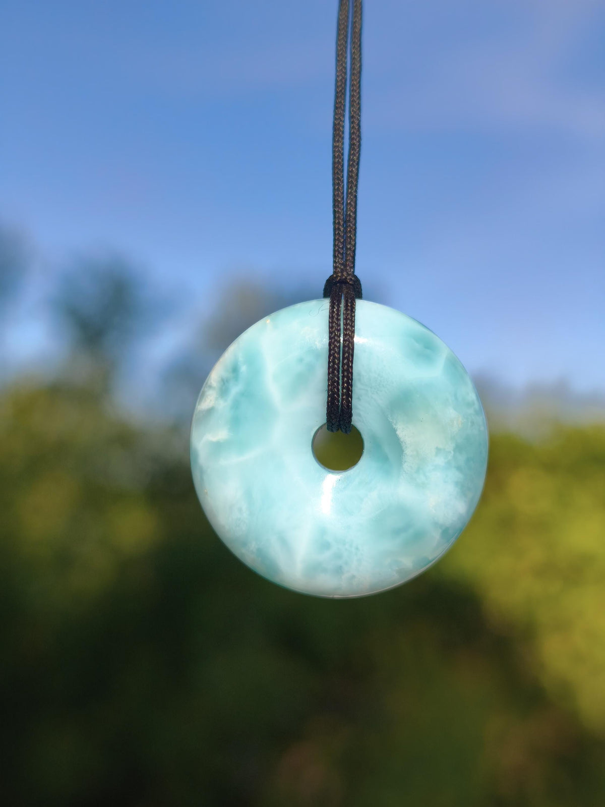 AAA Larimar Schutz Donut Edelstein Kette blau Heilstein Rarität Natur Frau Geschenk Mann Frau Er Sie Energie Kraft Glück