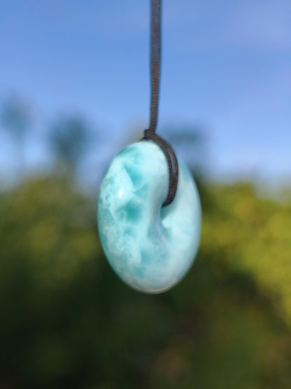 AAA Larimar Schutz Donut Edelstein Kette blau Heilstein Rarität Natur Frau Geschenk Mann Frau Er Sie Energie Kraft Glück