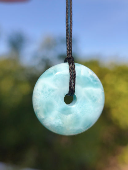 AAA Larimar Schutz Donut Edelstein Kette blau Heilstein Rarität Natur Frau Geschenk Mann Frau Er Sie Energie Kraft Glück