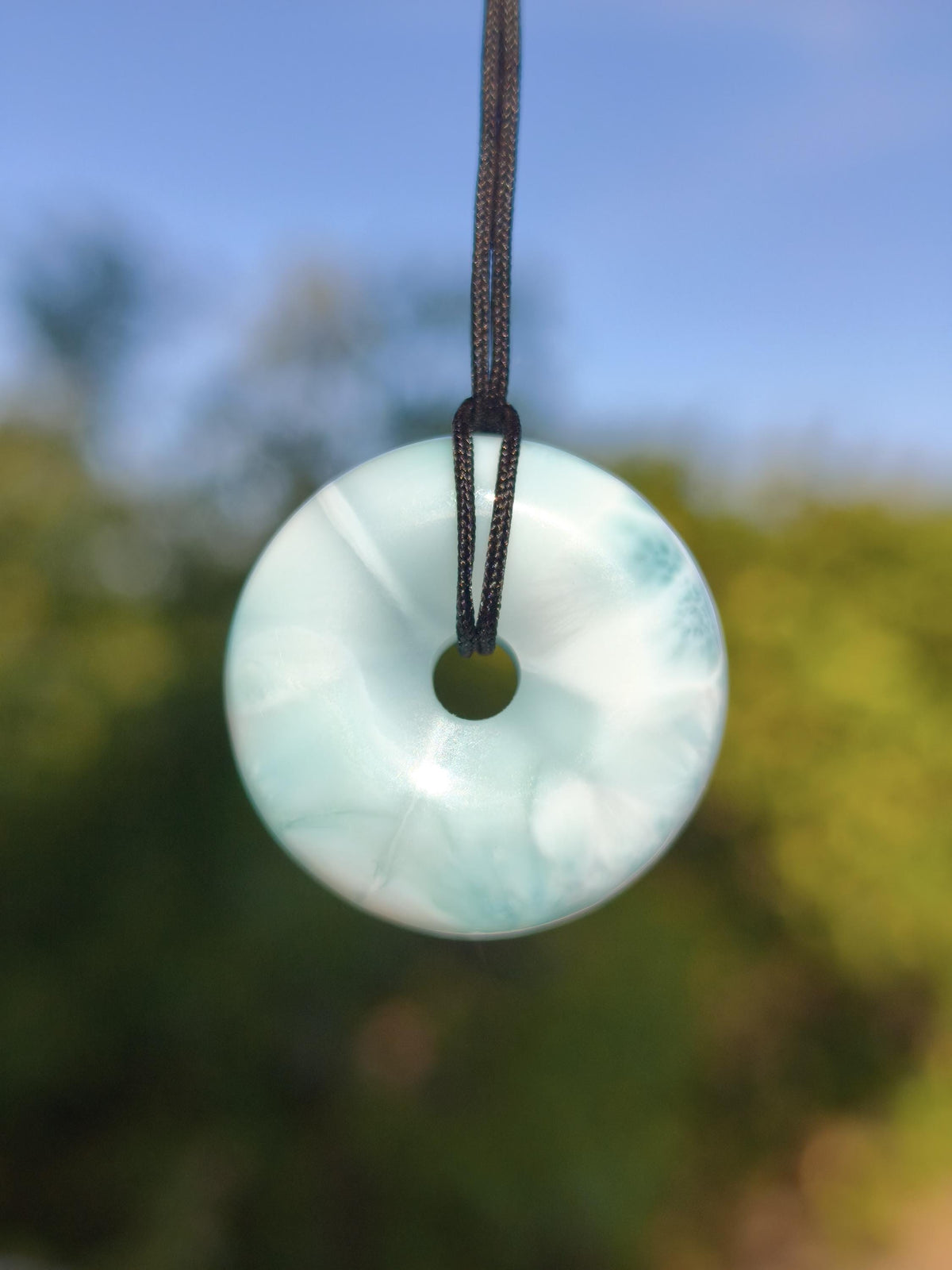 AAA Larimar Schutz Donut Edelstein Kette blau Heilstein Rarität Natur Frau Geschenk Mann Frau Er Sie Energie Kraft Glück
