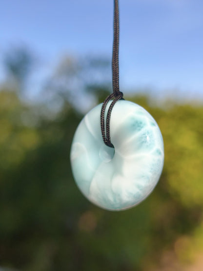 AAA Larimar Schutz Donut Edelstein Kette blau Heilstein Rarität Natur Frau Geschenk Mann Frau Er Sie Energie Kraft Glück