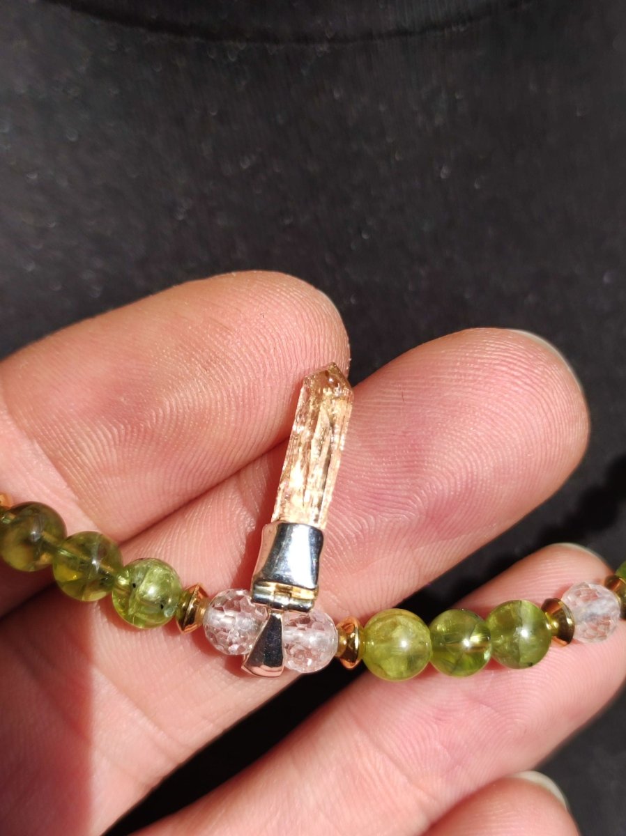 Imperial Goldtopaz + Peridot + weißer Topas - Designer Edelstein Perlen Kette Meditation Boho Heilstein Chakra Kristall Rarität Selten Unikat - Art of Nature Berlin