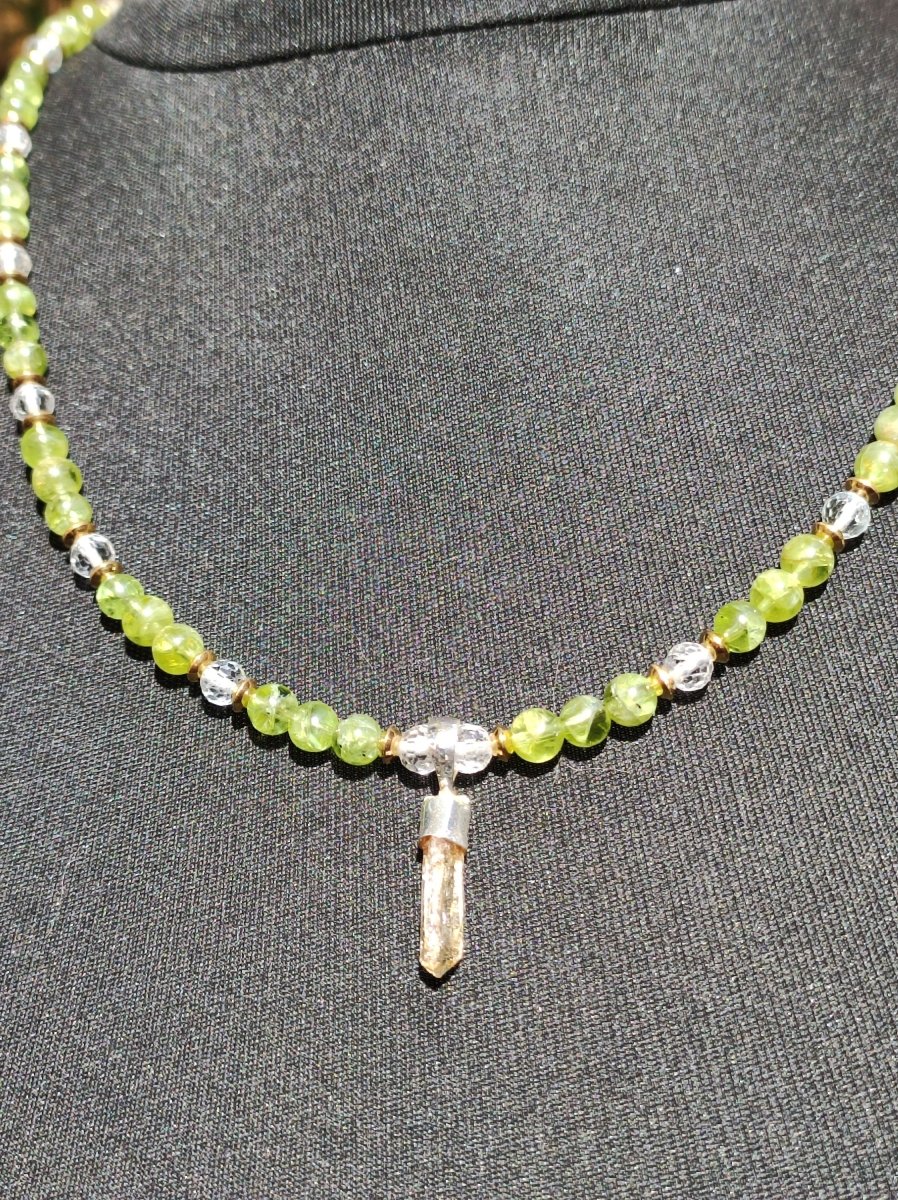 Imperial Goldtopaz + Peridot + weißer Topas - Designer Edelstein Perlen Kette Meditation Boho Heilstein Chakra Kristall Rarität Selten Unikat - Art of Nature Berlin