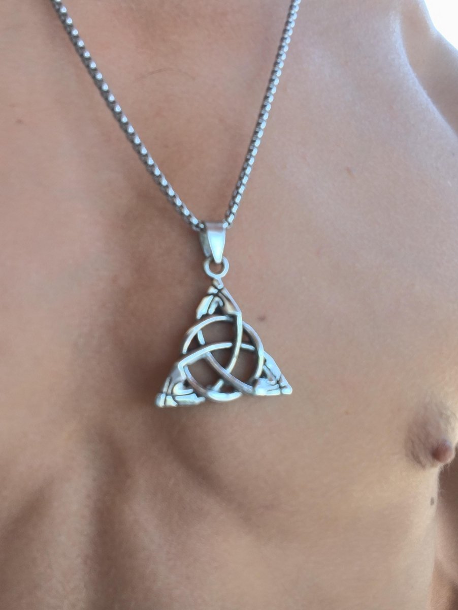Keltischer Knoten Edelstahl Anhänger Kette Triskele hochwertig massiv Silbern Mann Er Sohn Bruder Geschenk Wikinger Ethno Boho Viking WOW - Art of Nature Berlin