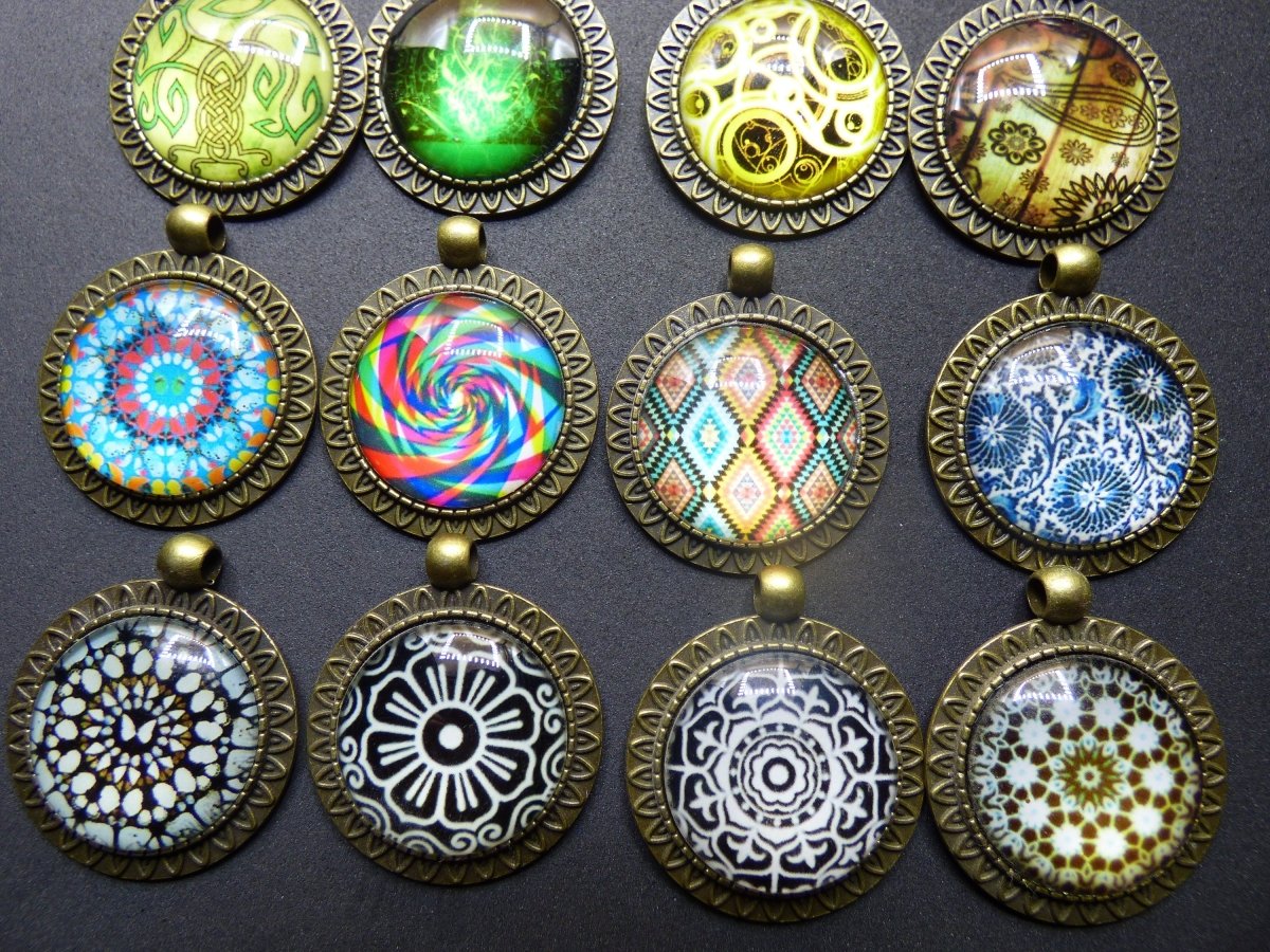 Kette Cabochon Glas Mandala Kaleidoskop Auge Muster Bunt rund HIPPIE GOA Boho Ethno Nature Indian Vintage - Art of Nature Berlin