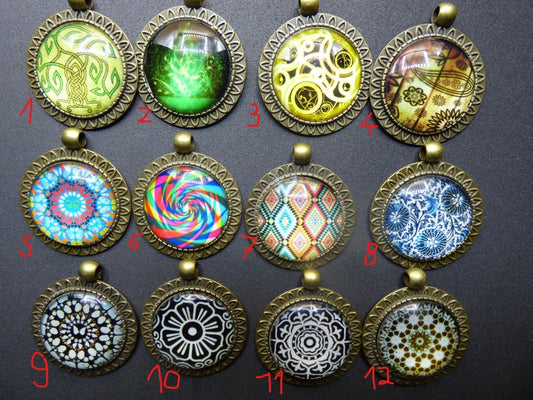 Kette Cabochon Glas Mandala Kaleidoskop Auge Muster Bunt rund HIPPIE GOA Boho Ethno Nature Indian Vintage - Art of Nature Berlin