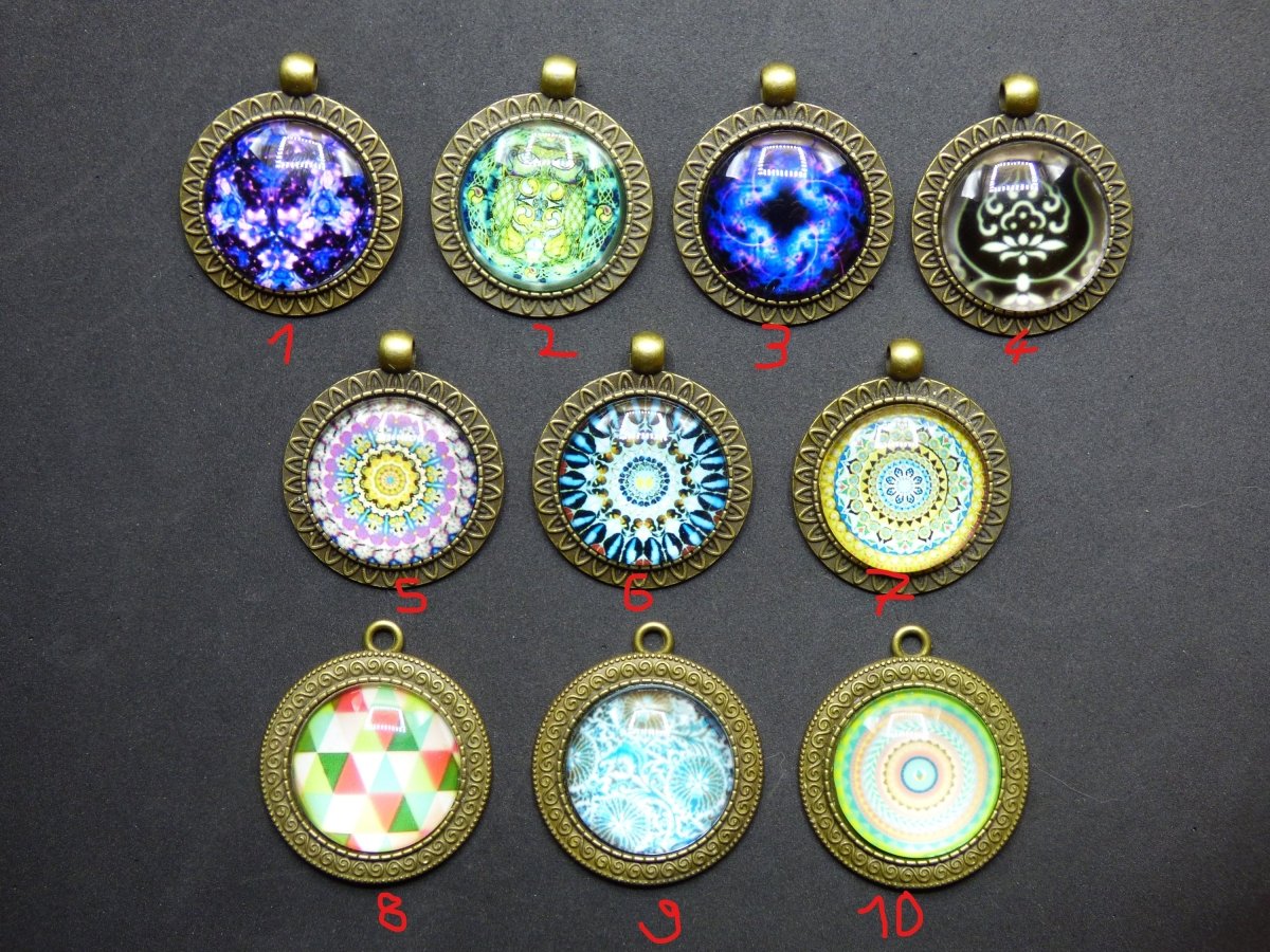 Kette Cabochon Glas Mandala Kaleidoskop Auge Muster Bunt rund HIPPIE GOA Boho Ethno Nature Indian Vintage Kinder Geschenk Geburtstag - Art of Nature Berlin